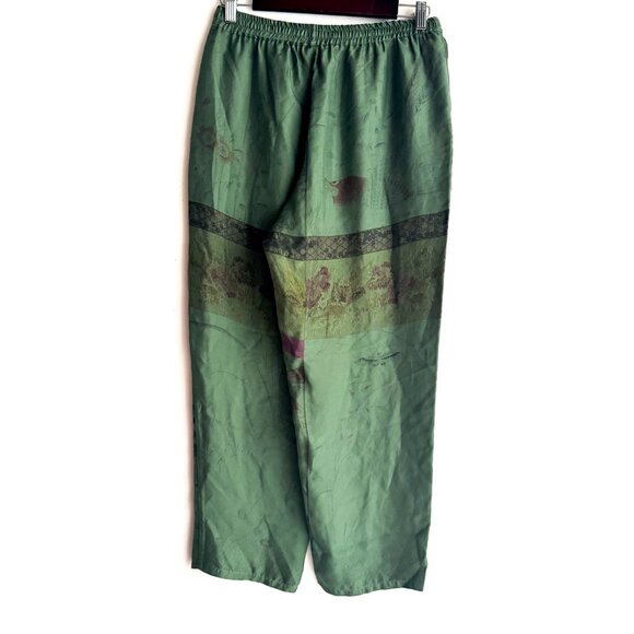 Pierre Louis Mascia Green Floral Silk Trousers M - Picture 3 of 4